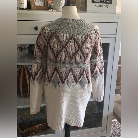 Merona Chunky Knit Sweater Fairisle Pink Grey Oversized cut size S - Picture 2 of 7